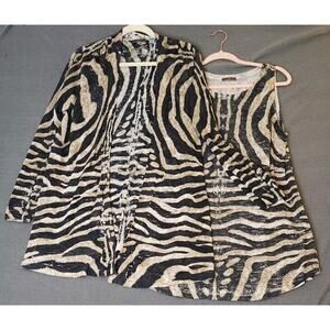 Cullen Women's Large Cardigan Open Front Animal Print Linen Viscose Blend & Tank